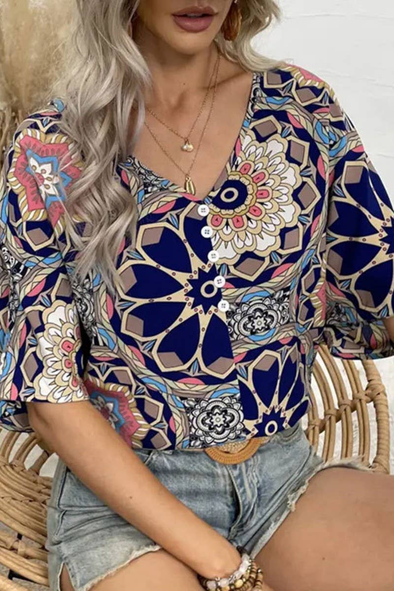 CWTTS1402_SPRING AND SUMMER BAT SLEEVE LOOSE PRINTED T-SHIRT