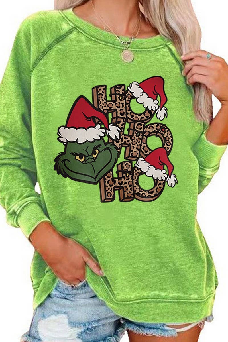 CWTBLL01326_CHRISTMAS CARTOON HORN SLEEVE SWEATSHIRT
