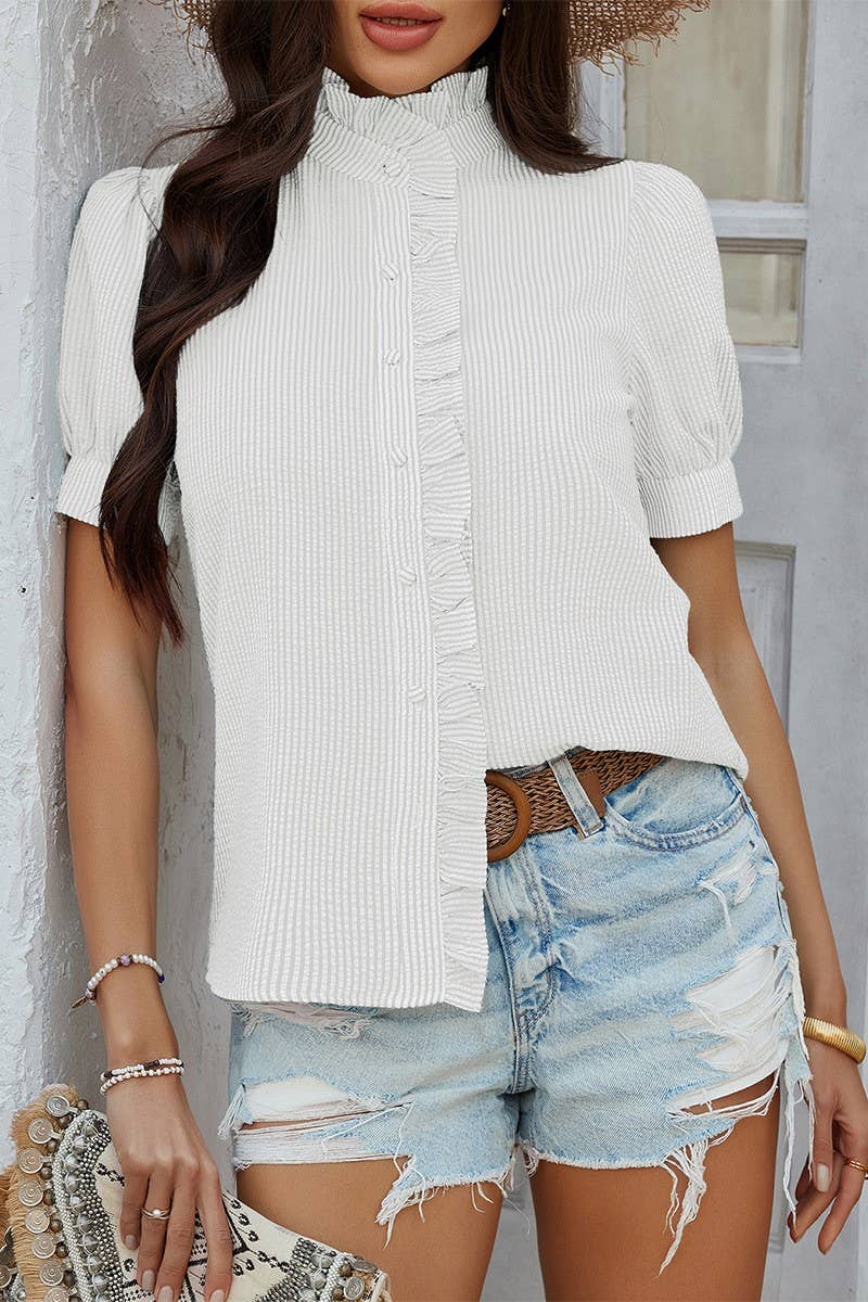 CWTBLS1579_CASUAL SOLID COLOR BUTTON-DOWN SHORTSLEEVED SHIRT