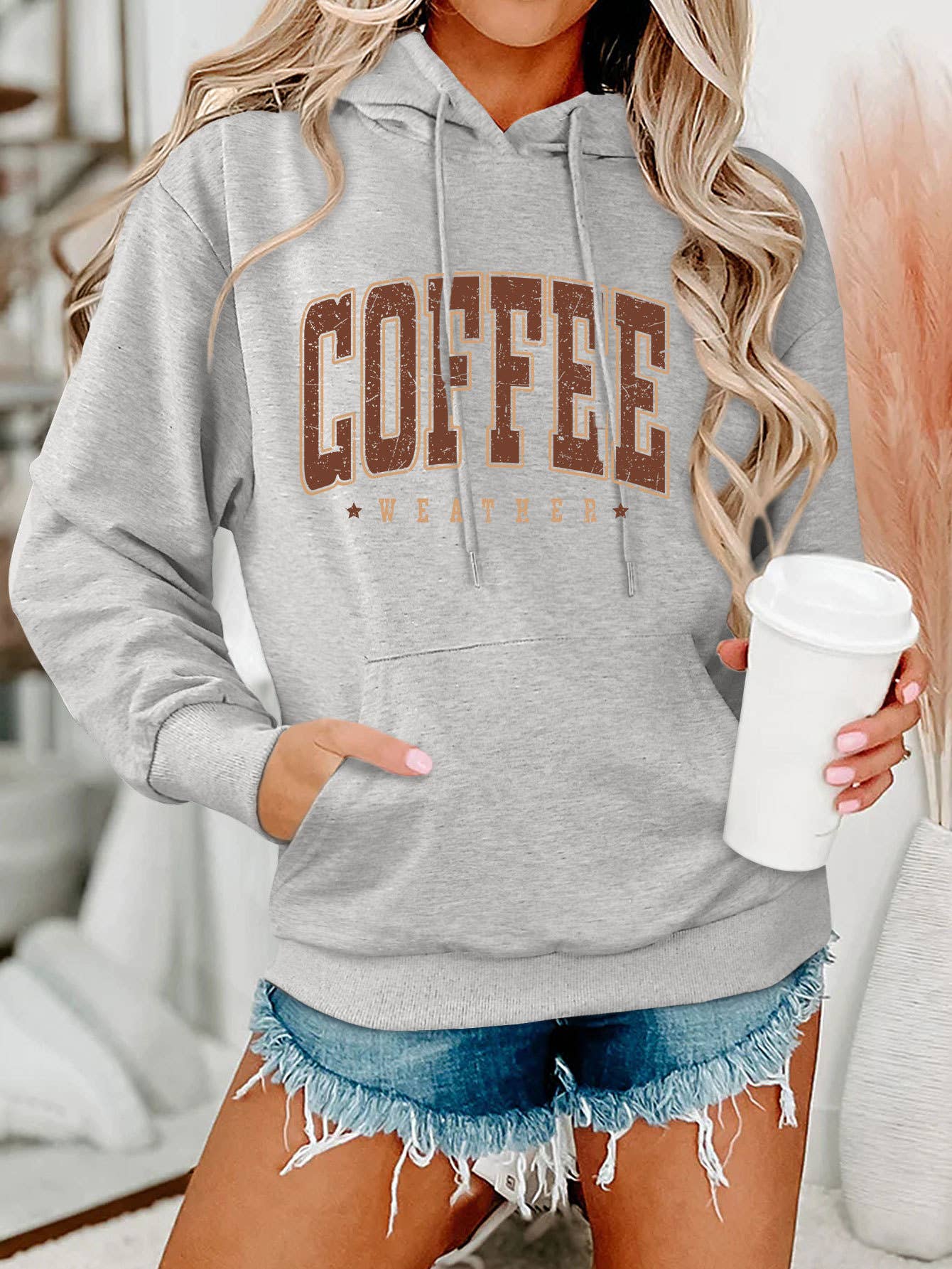 Coffee weather star print hooded sweatshirt