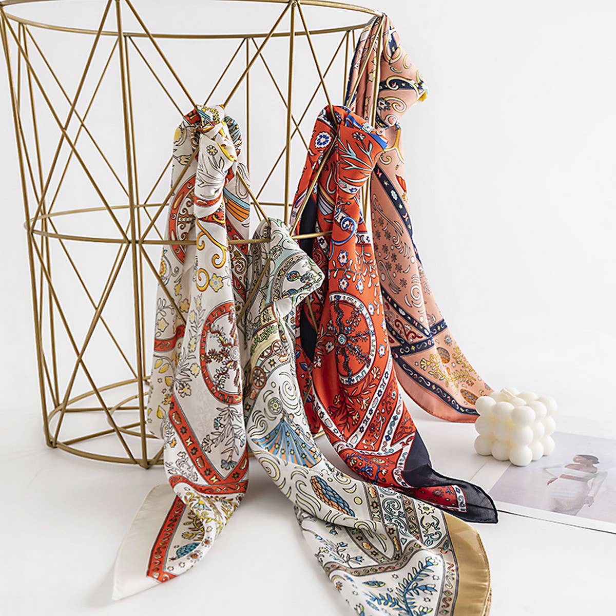 Floral Satin Square Scarf for Women’s Elegance