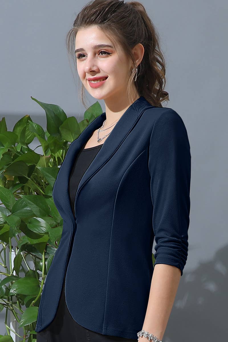 CWOBL106_3/4 SLEEVE WITH SHIRRING DETAILED OPEN BLAZER