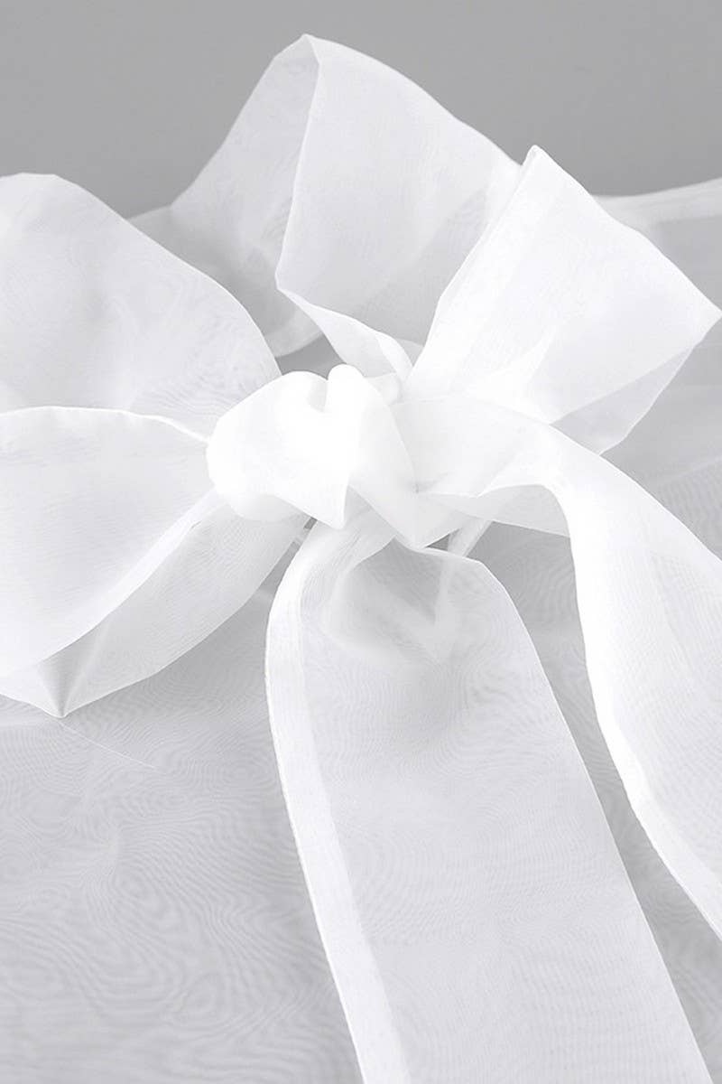 CWTSTL2579_PUFF SLEEVE BOWKNOT SEE-THROUGH LONG SLEEVE TOP