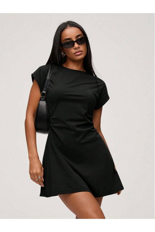 CWDMD01242_2025 SUMMER WOMEN RUCHED RUFFLE SLEEVE MINI DRESS