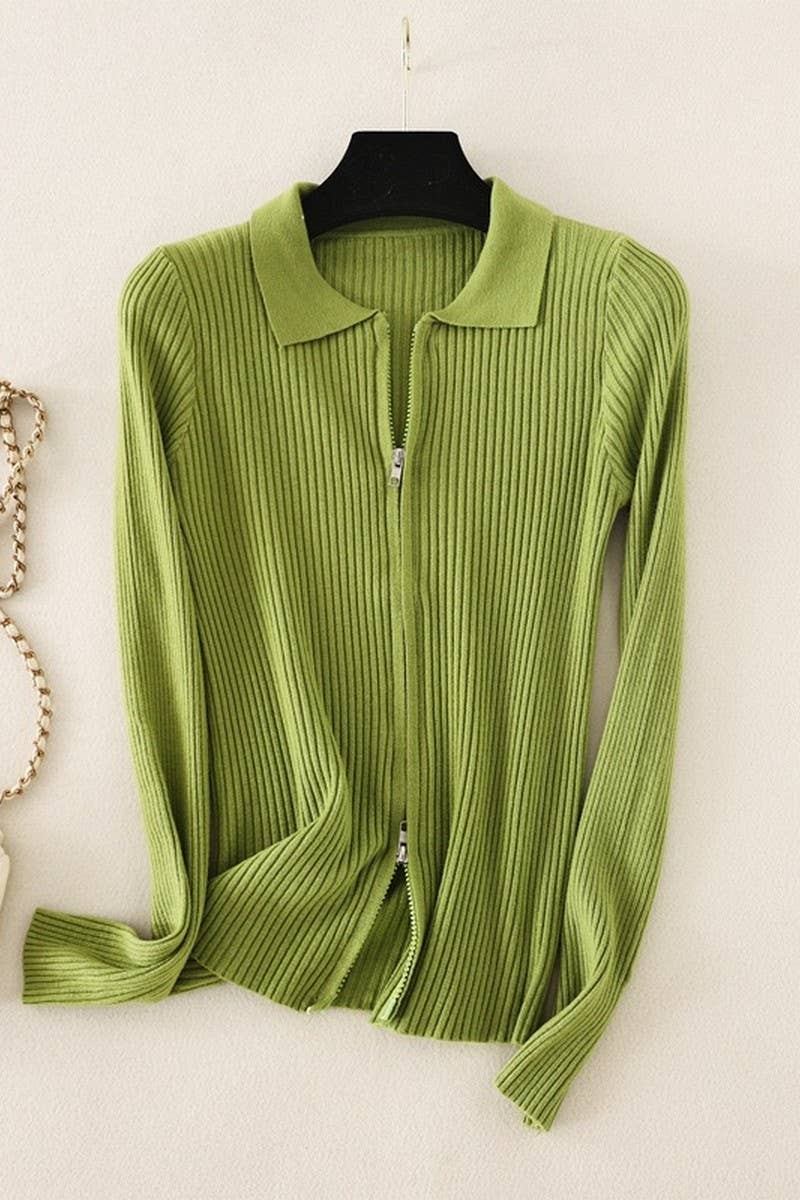 CWOSWL07283_SOLID SLIM KNIT LONG SLEEVE POLO TOP