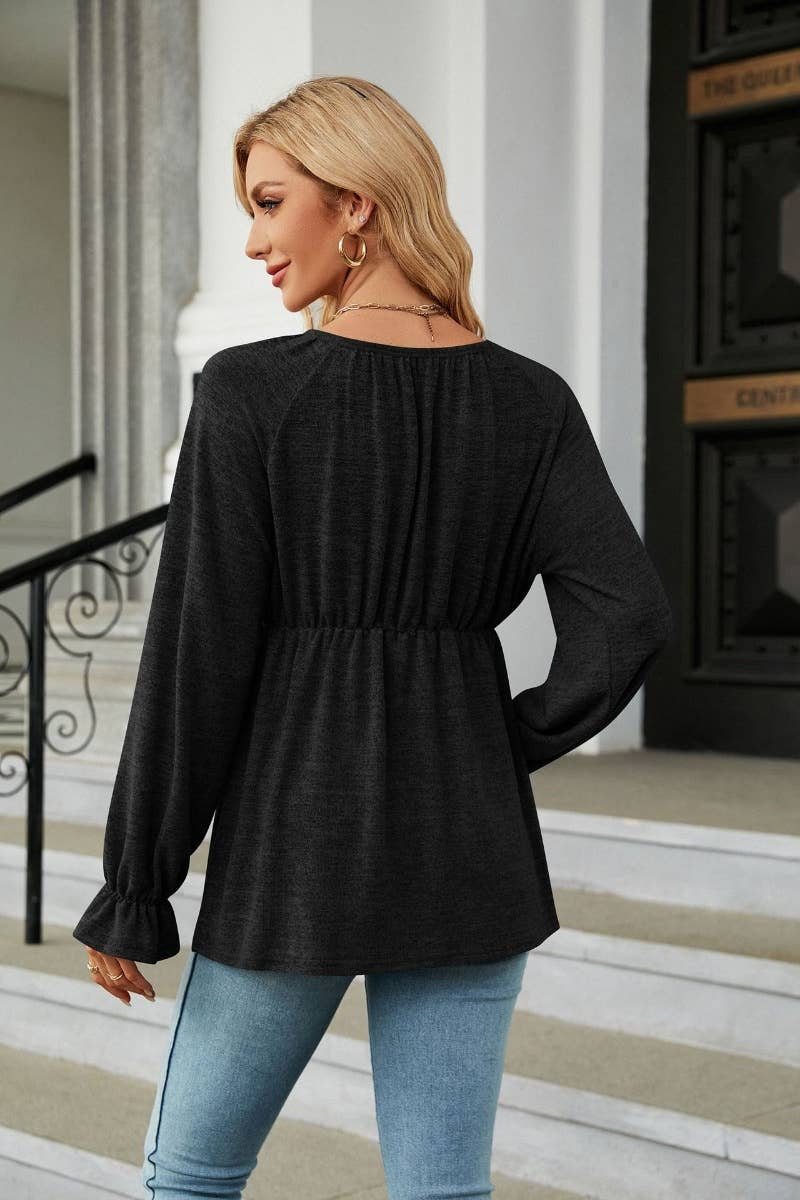 CWTBLL2828_FALL CREW NECK LONG SLEEVE WAISTBAND TOP