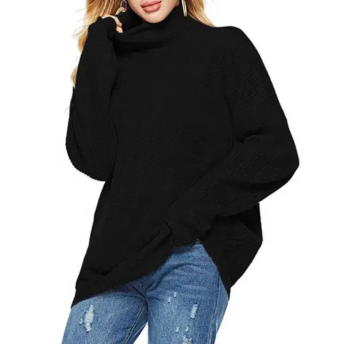 Casual striped turtleneck knit pullover