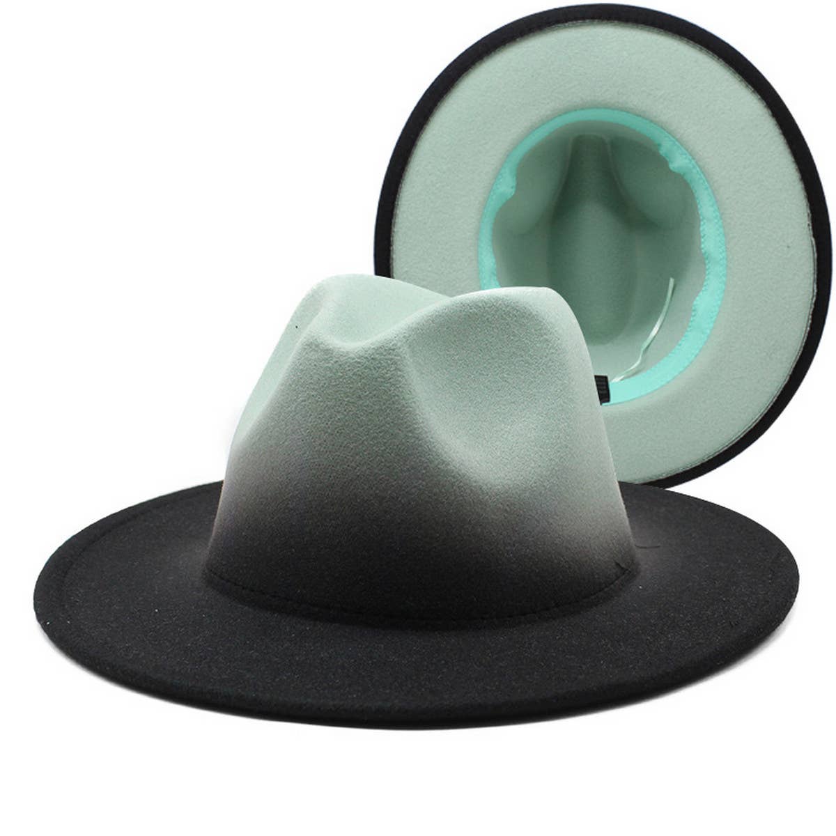 WOMEN GRADIENT TWO-COLOR THICK WOOL FELT HAT_CWAH0816