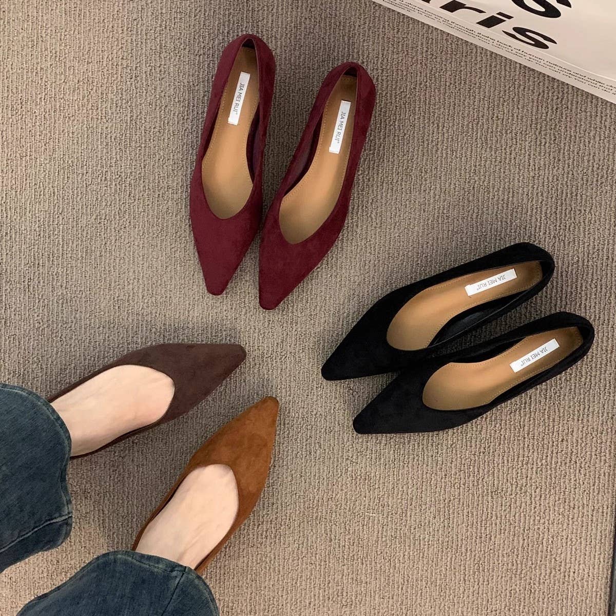 Brown Wedge Heels Pointed Toe Flats for Women_CWSHF0086