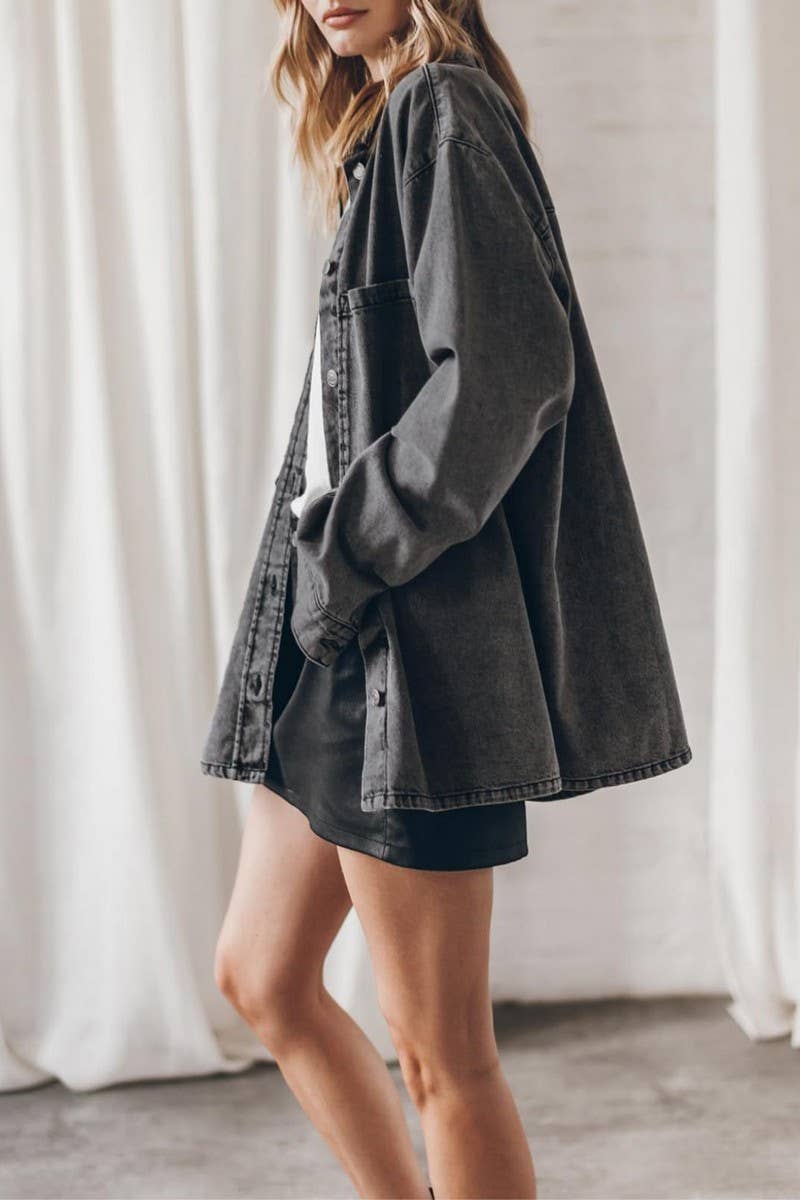 CWOCO1183_VINTAGE BLUE DENIM POCKETED LOOSE SHIRT