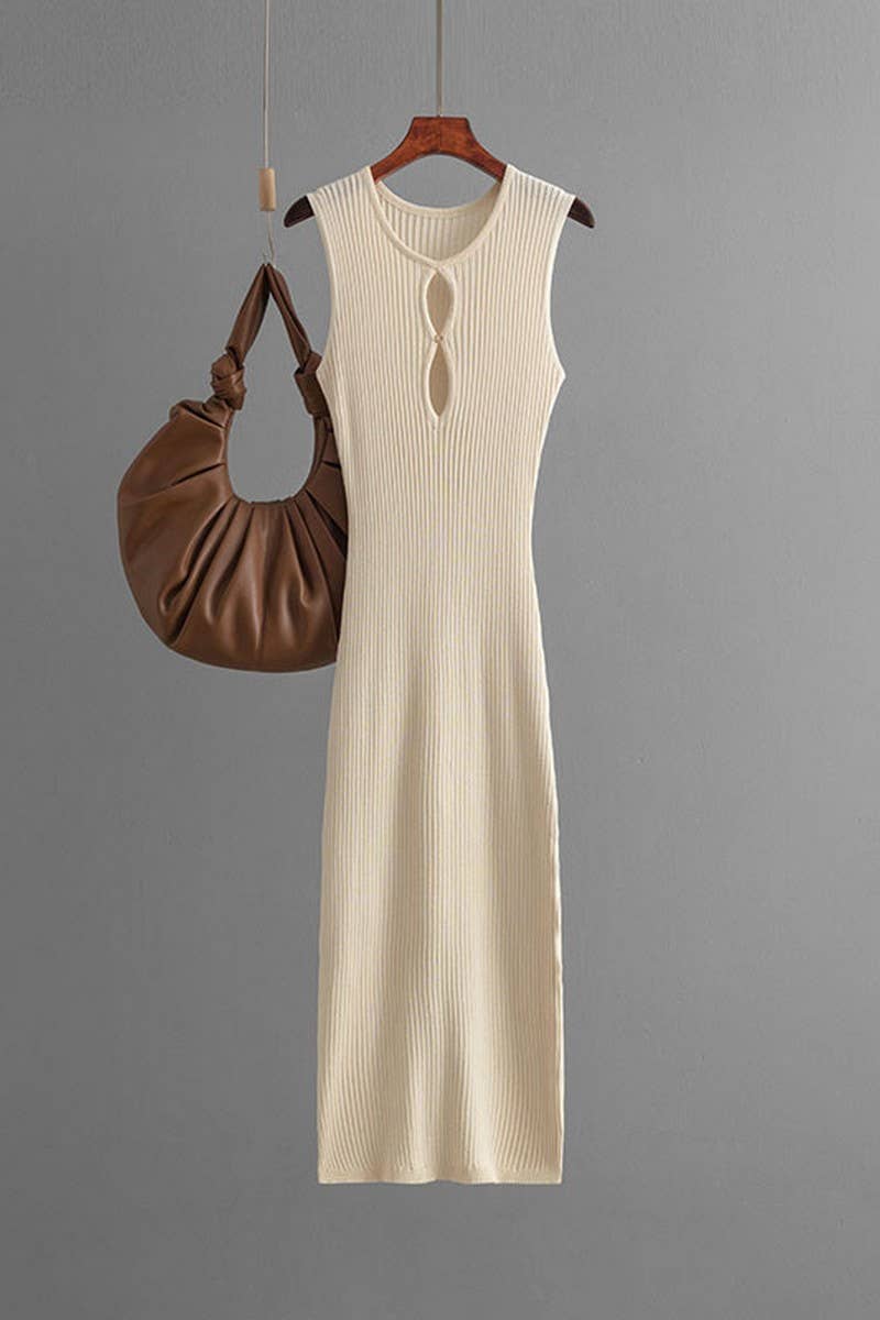 CWDMD01155_SLEEVELESS HOLLOW OUT KNIT BODYCON DRESS