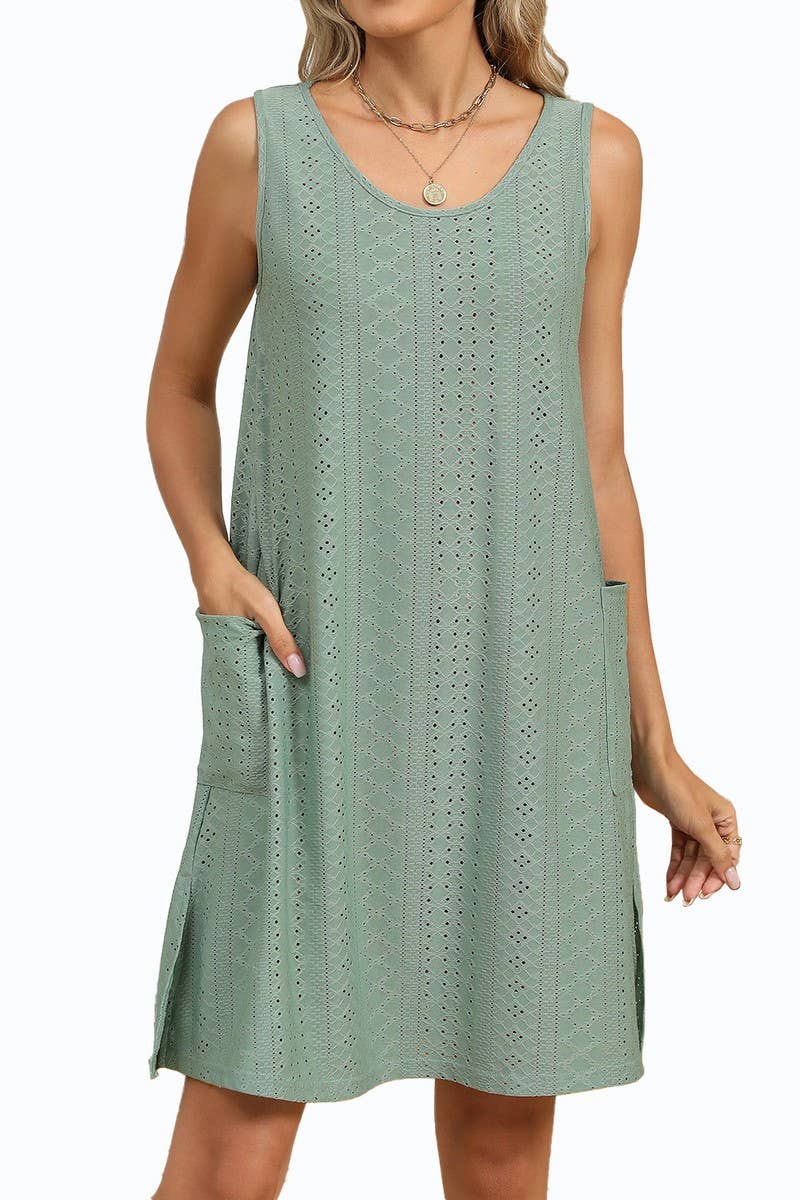 CWDSD8714_SLEEVELESS CREWNECK POCKET TANK DRESS