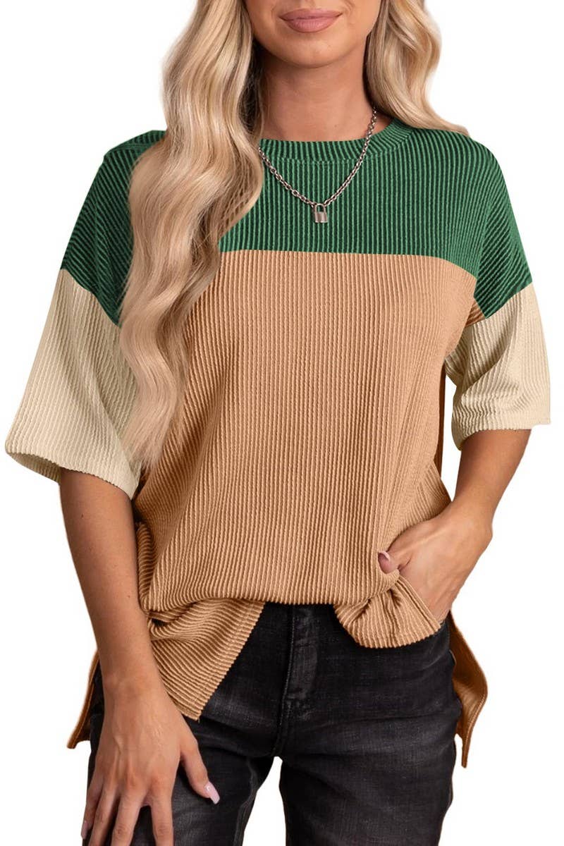 CWTTS1093_COLOR-MATCHING SHORT-SLEEVED LOOSE T-SHIRT