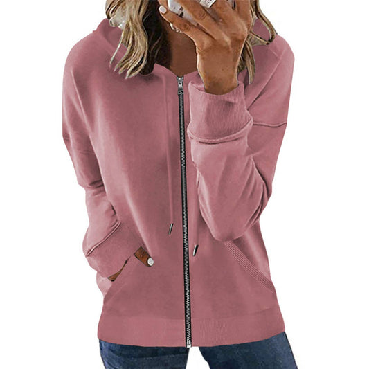 CASUAL SOLID COLOR HOODED ZIP-UP CARDIGAN