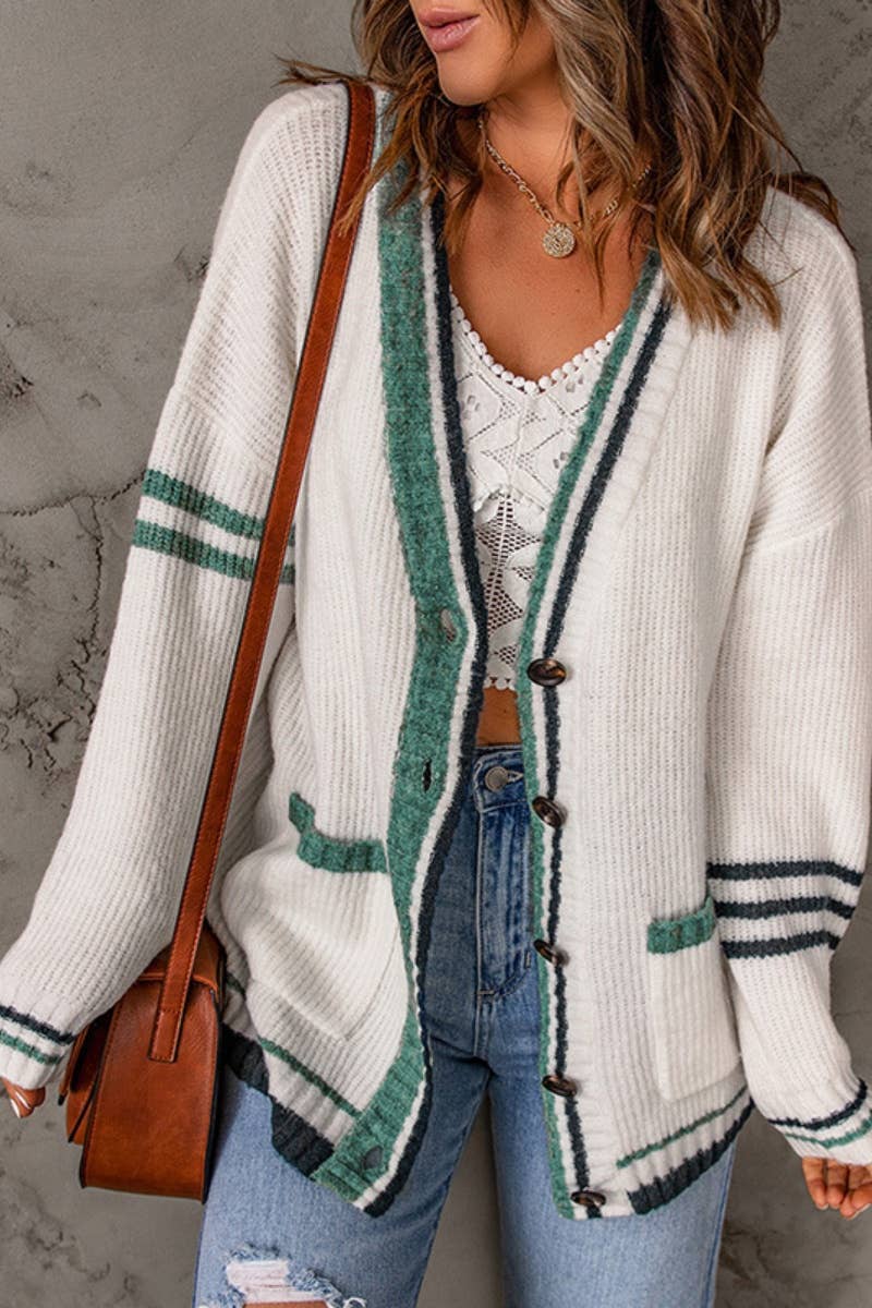 CWOCAL2171_STRIPED COLOR POCKET LONG SLEEVE CARDIGAN