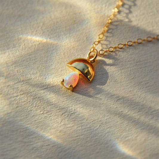Mushroom Inlay Opal Amulet Pendant Necklace