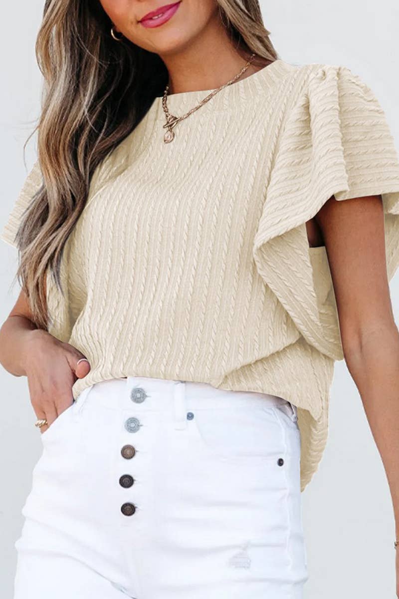 CWTBLS1811_SUMMER DOUBLE-LAYER RUFFLE SHORT-SLEEVED T-SHIRT