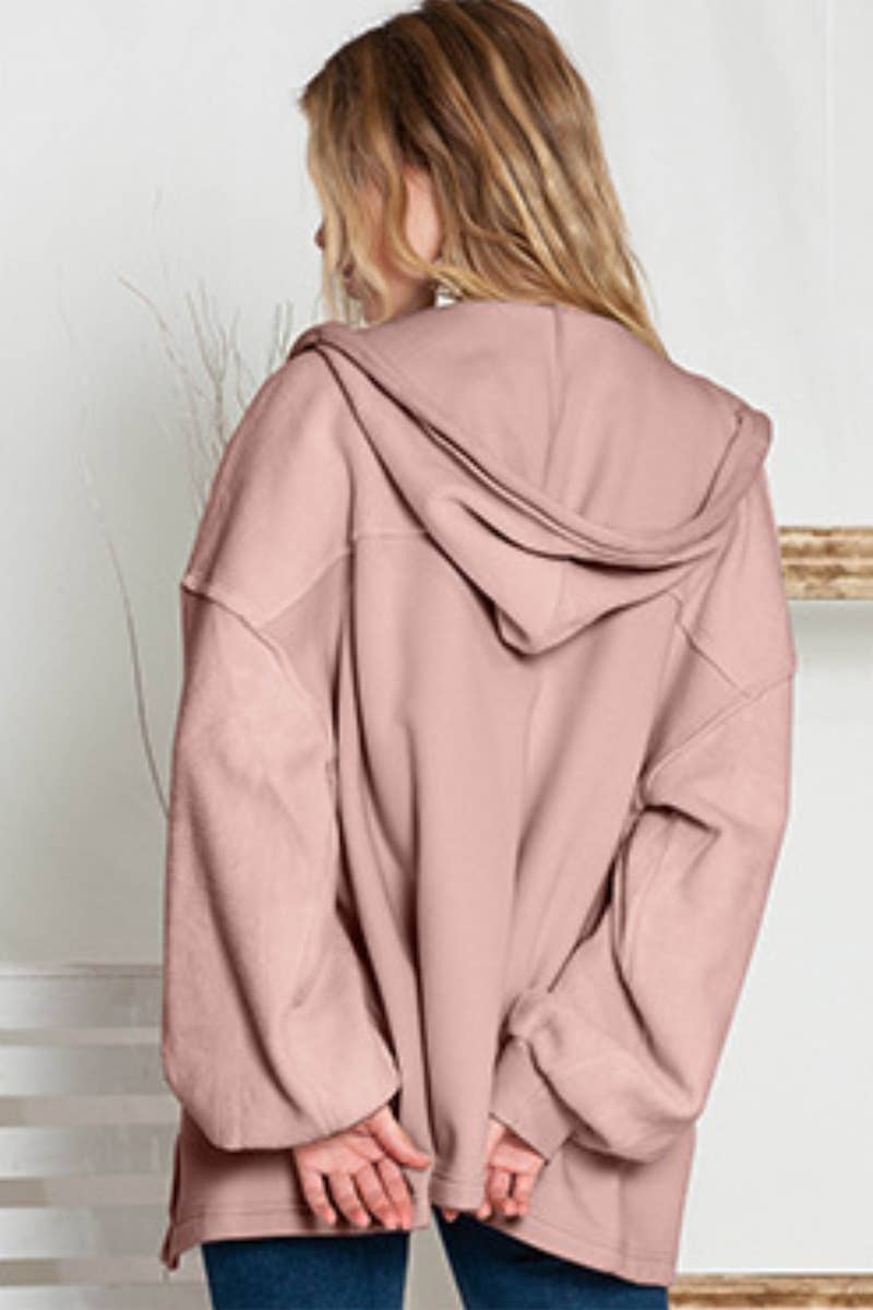 CWOCO1057_HOODED POCKET PLUSH LONG-SLEEVED COAT JACKET