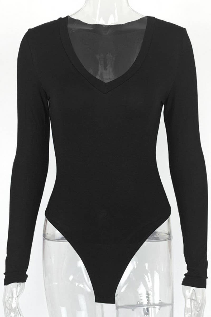 CWSJS1373_NEW SEXY LONG SLEEVE V-NECK SLIM BODYSUIT