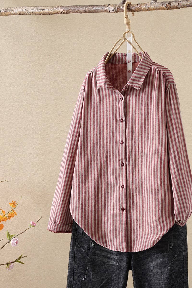 CWTSTL2251_YARN-DYED DOUBLE-LAYER COTTON STRIPED SHIRT
