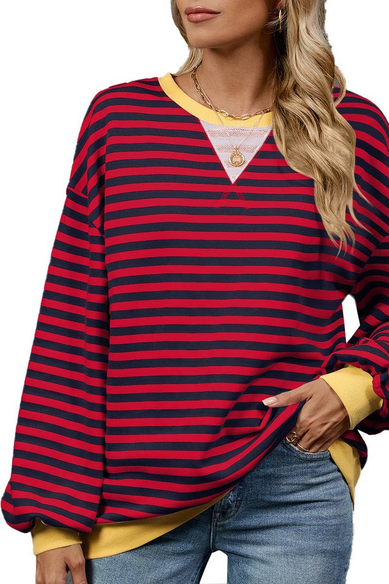 CWTBLL2359_CONTRAST COLOR STRIPED CREW NECK SWEATSHIRT