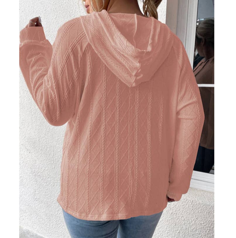 Casual jacquard patch loose hooded sweatshirt