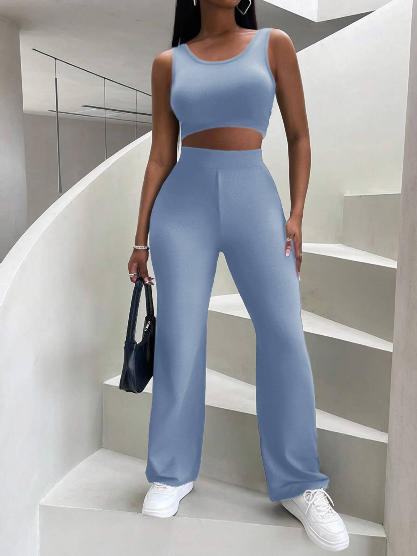 Casual fashion crop vest pants two-piece set
