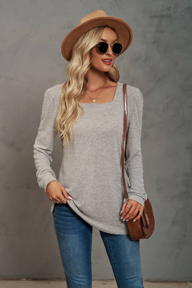 CWTBLL2708_AUTUMN CASUAL SQUARE NECK LONG SLEEVE TOP