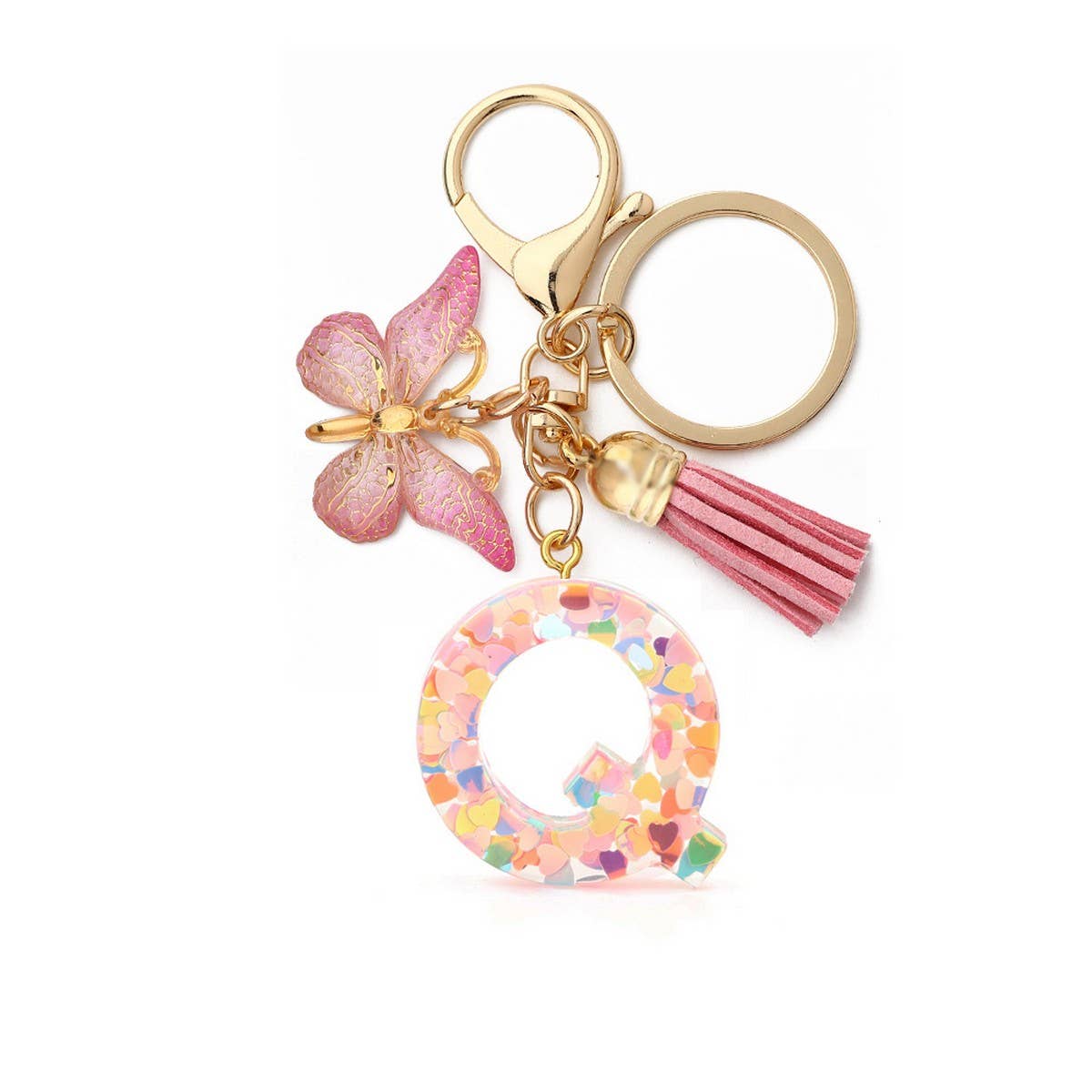 CRYSTAL LETTER SEQUIN RESIN KEYCHAIN
