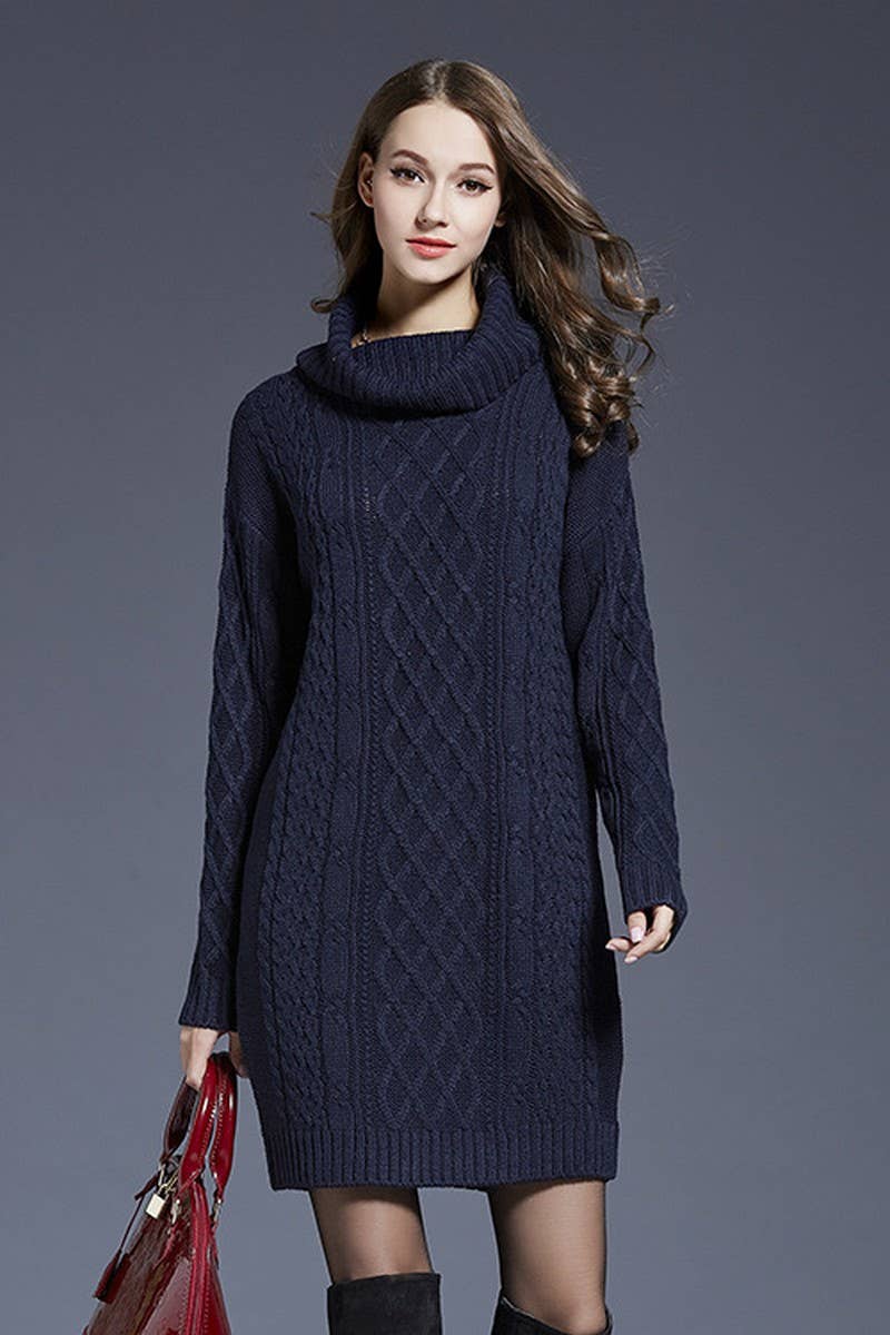 CWDSD5133_LONG TURTLENECK KNITTED DRESS