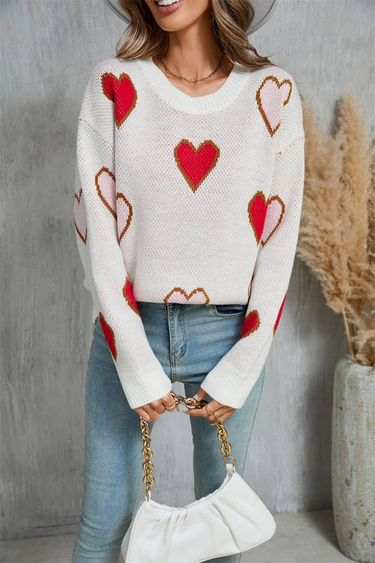 CWOSWL5782_CONTRAST VALENTINE'S DAY HEART PEACH SWEATER