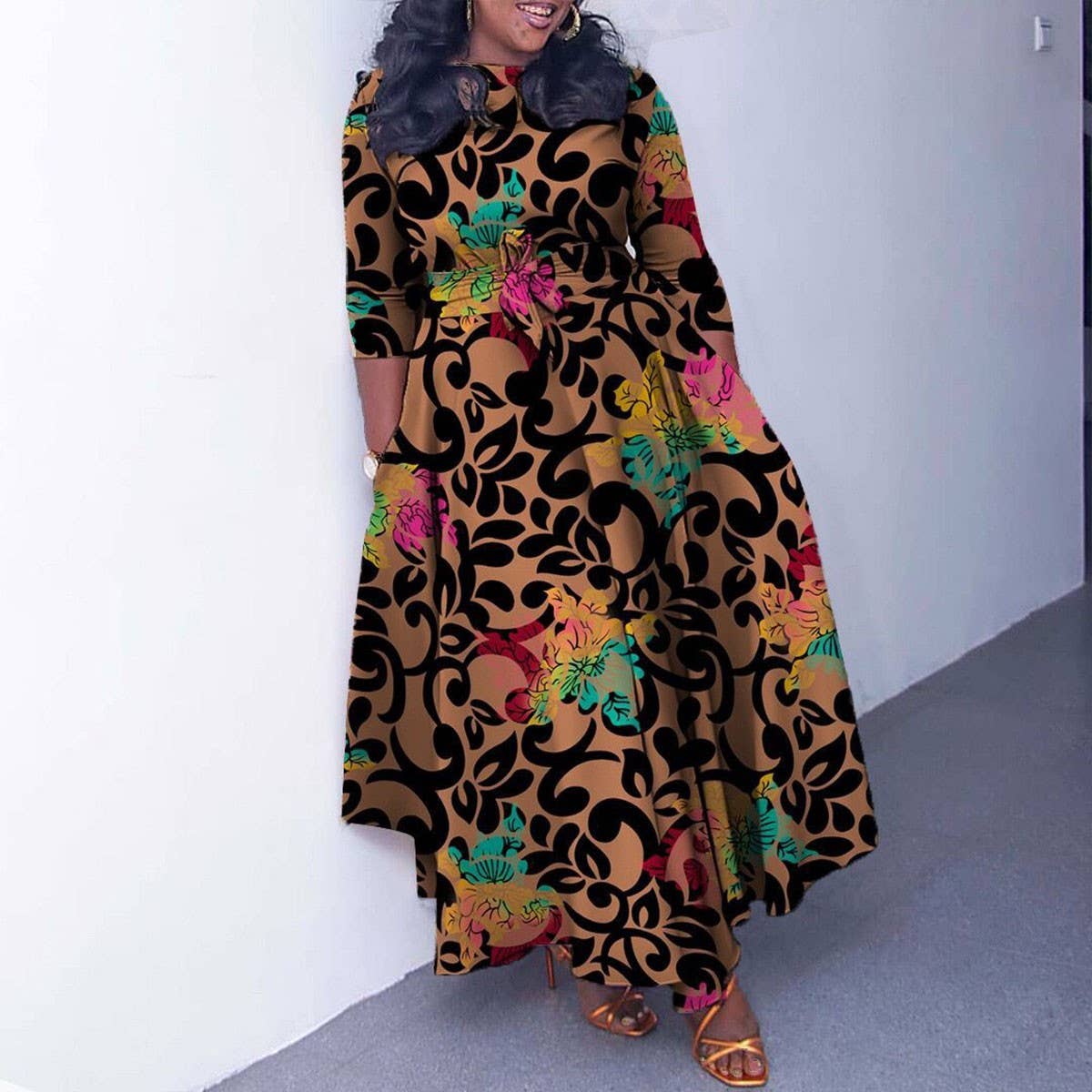 FASHIONABLE PRINTED LACE-UP OVERSIZED DRESS