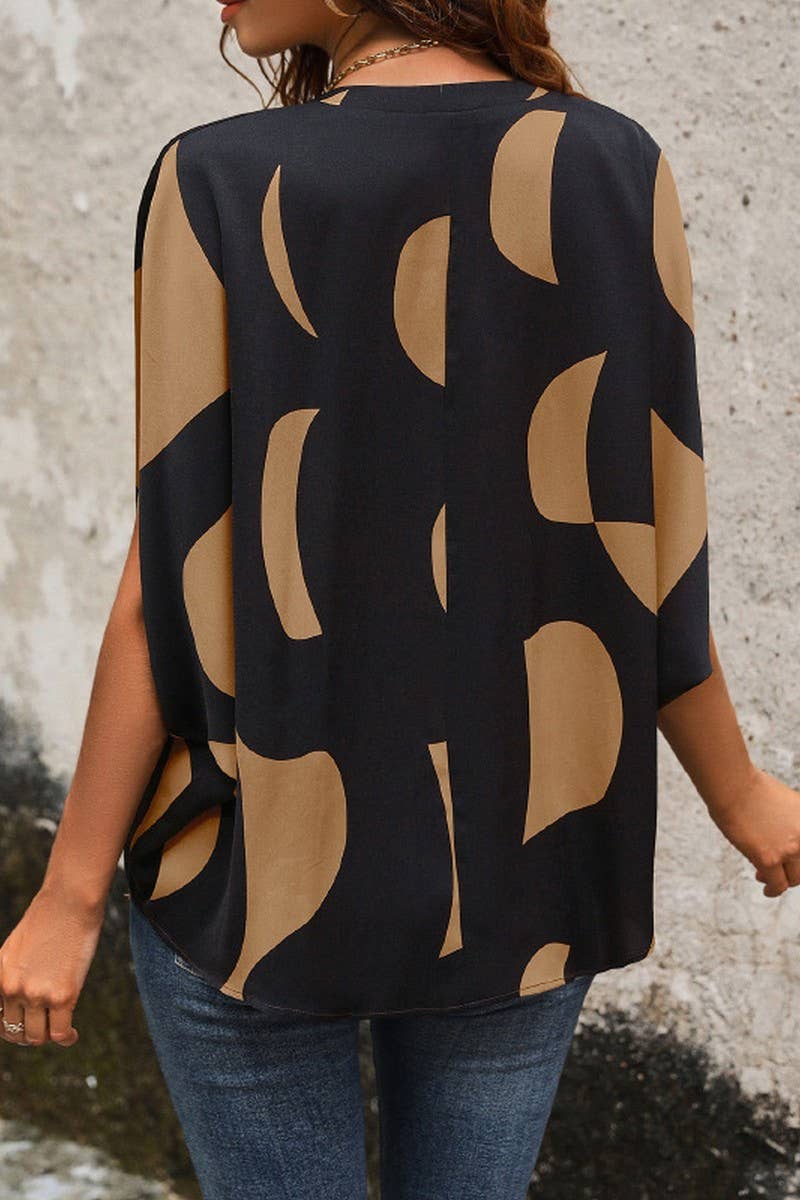 CWTBLL3589_SUMMER SHORT-SLEEVED PULLOVER V-NECK PRINTED SHIR