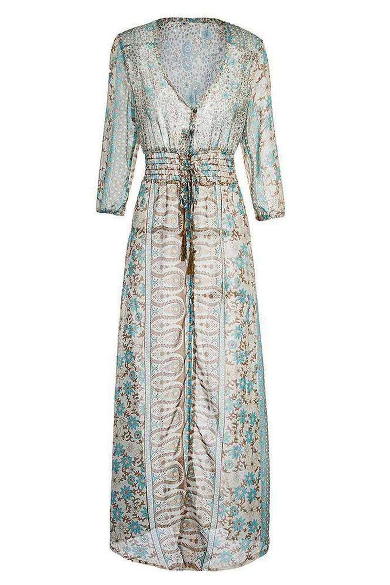 CWDMD01230_V-NECK PRINTED LONG-SLEEVED DRESS