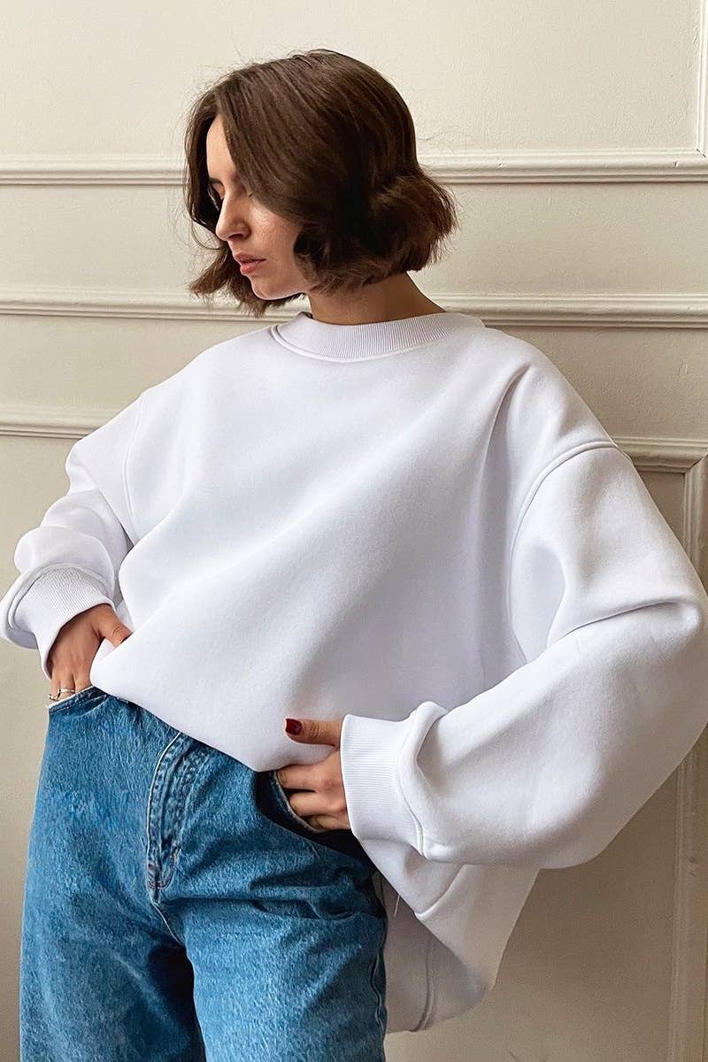 CWTBLL1668_SOLID COLOR LOOSE CREW NECK LONG SLEEVE HOODIE