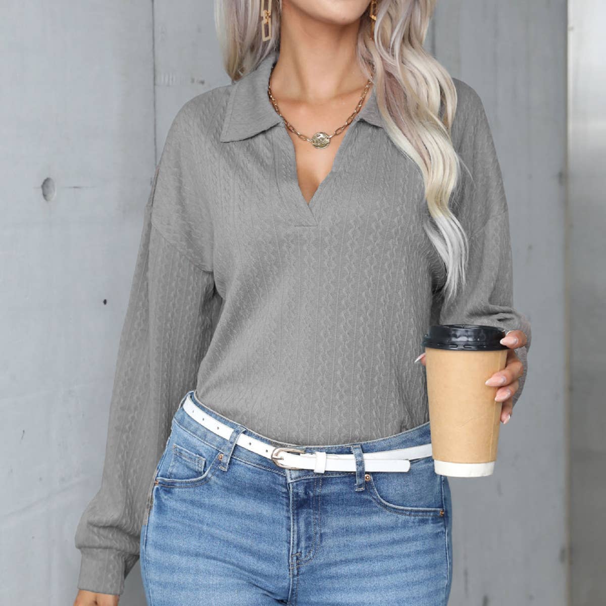 CASUAL SOLID COLOR CARDIGAN LOOSE POLO SHIRT