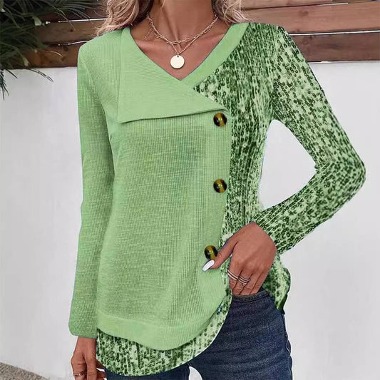 FASHION THREAD PIT PRINTED V-NECK T-SHIRT