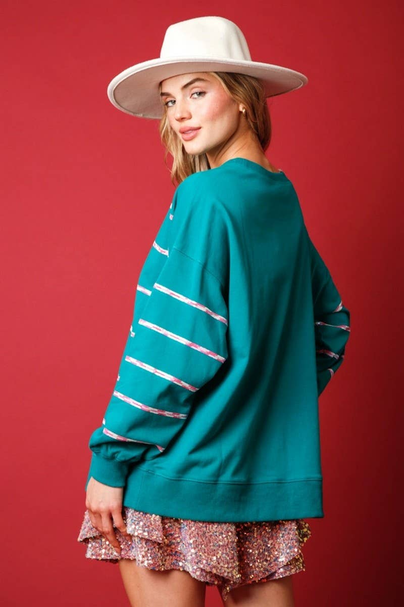 CWTBLL01271_CHRISTMAS SANTA SEQUIN STRIPE SWEATSHIRT