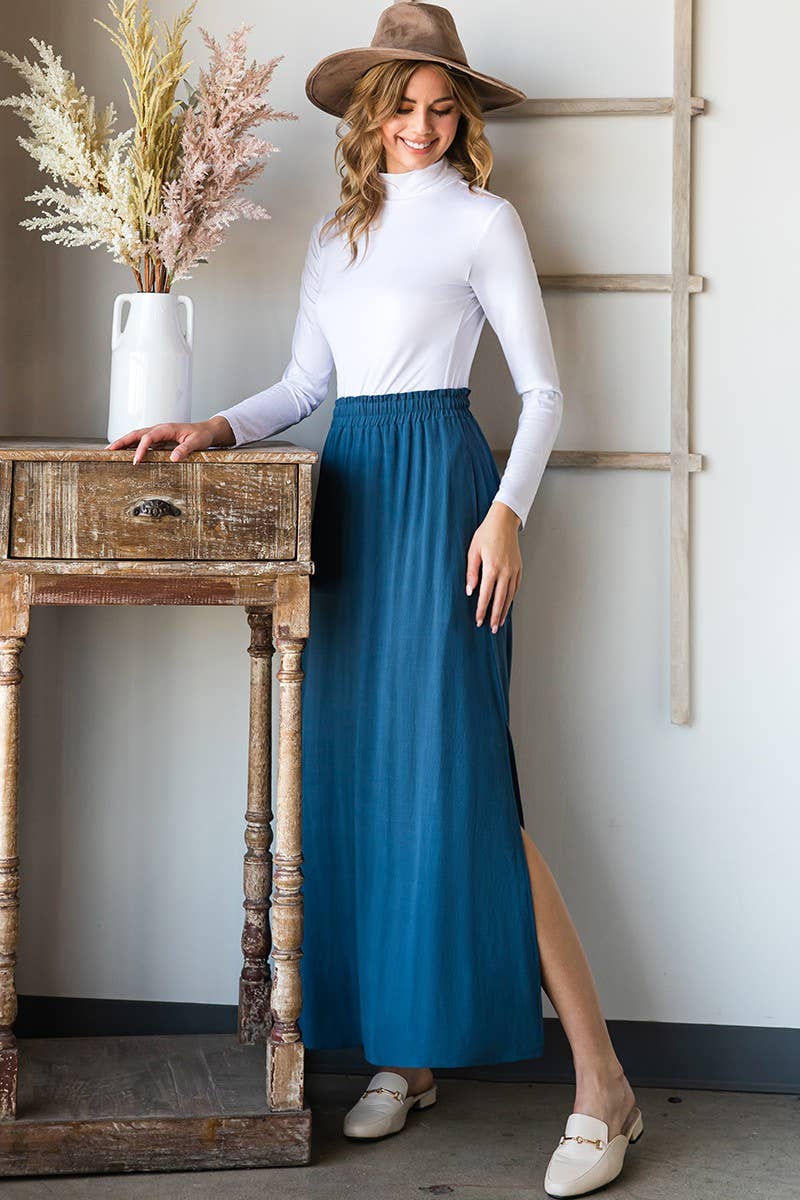CWBLS132-S_SIDE SLIT DETAILED MAXI LINEN SKIRT