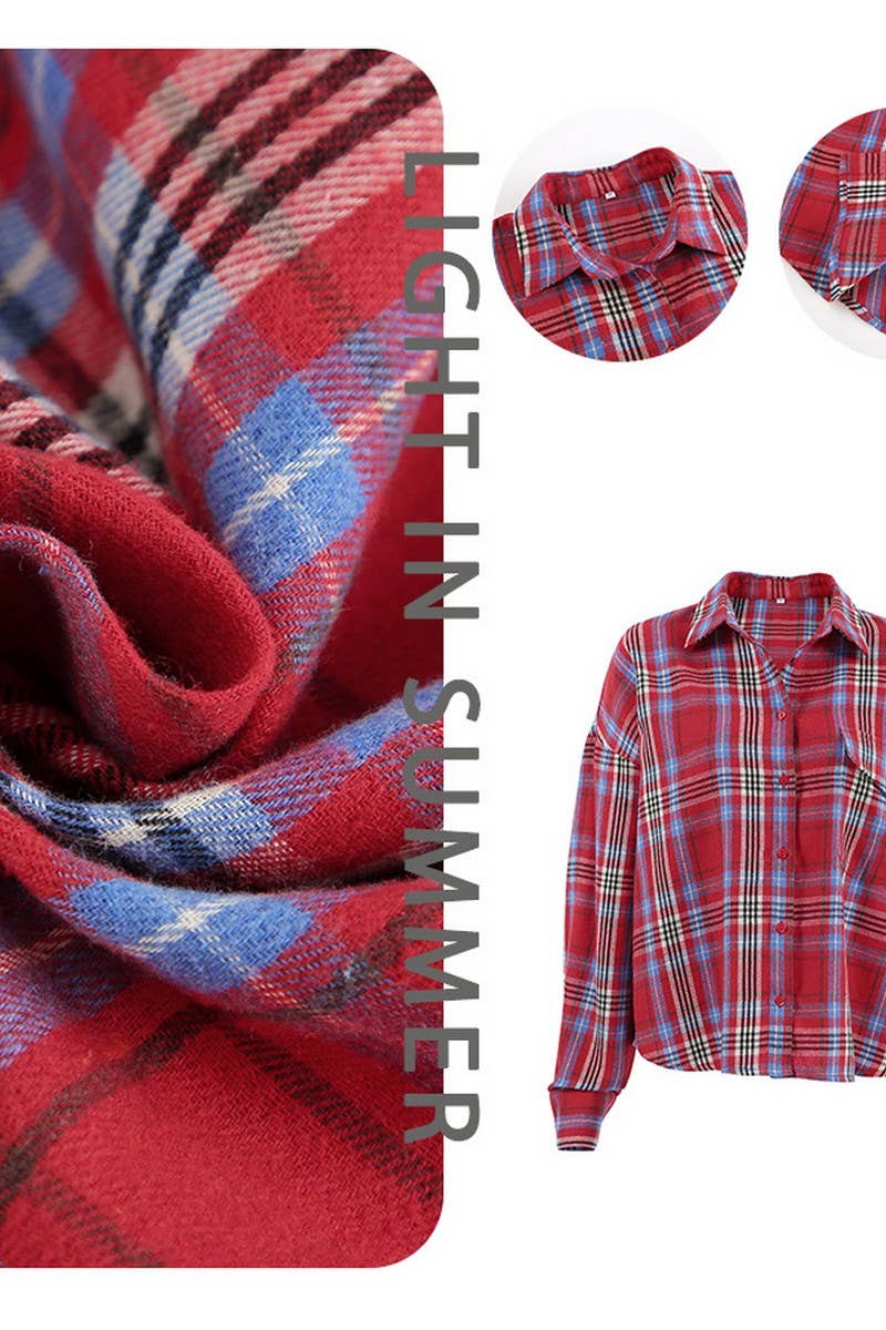 CWOCO00154_RETRO CASUAL LAPEL PLAID LONG-SLEEVED SHIRT