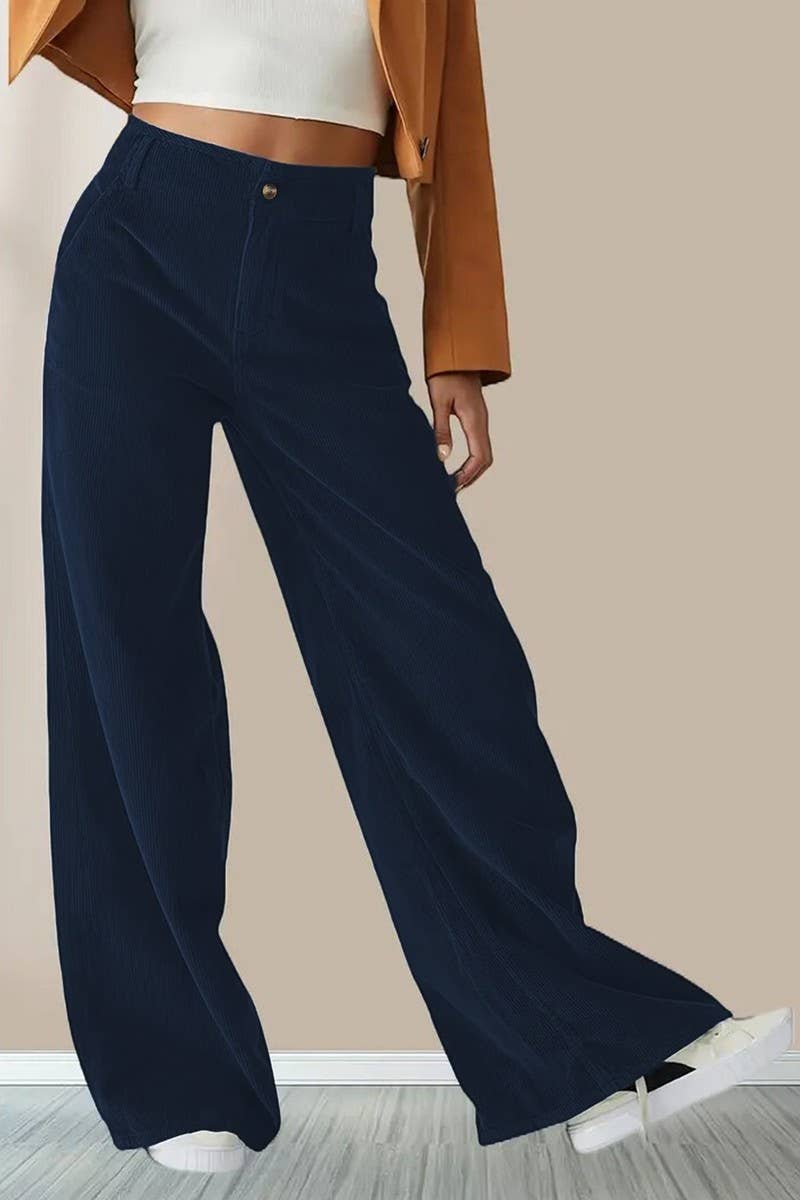CWBLP1400_SOLID COLOR HIGH WAIST CASUAL STRAIGHT TROUSERS