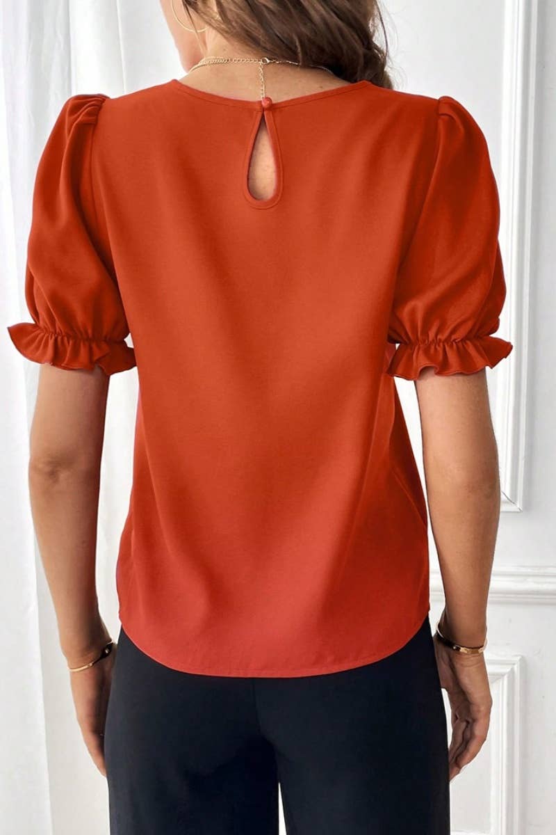 CWTBLS1133_SUMMER FASHION CREW-NECK SOLID COLOR SHIRT TOP