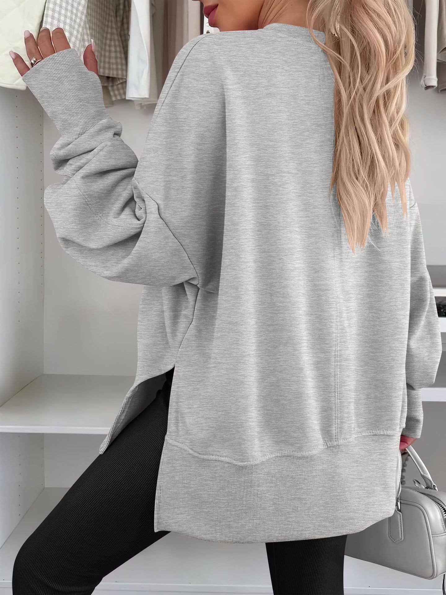 Casual round-neck loose sporty split sweatshirt