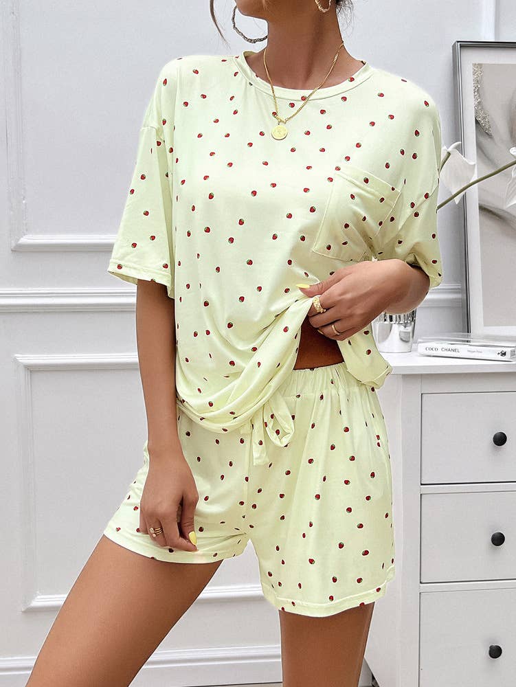 Casual printed short sleeve shorts suit