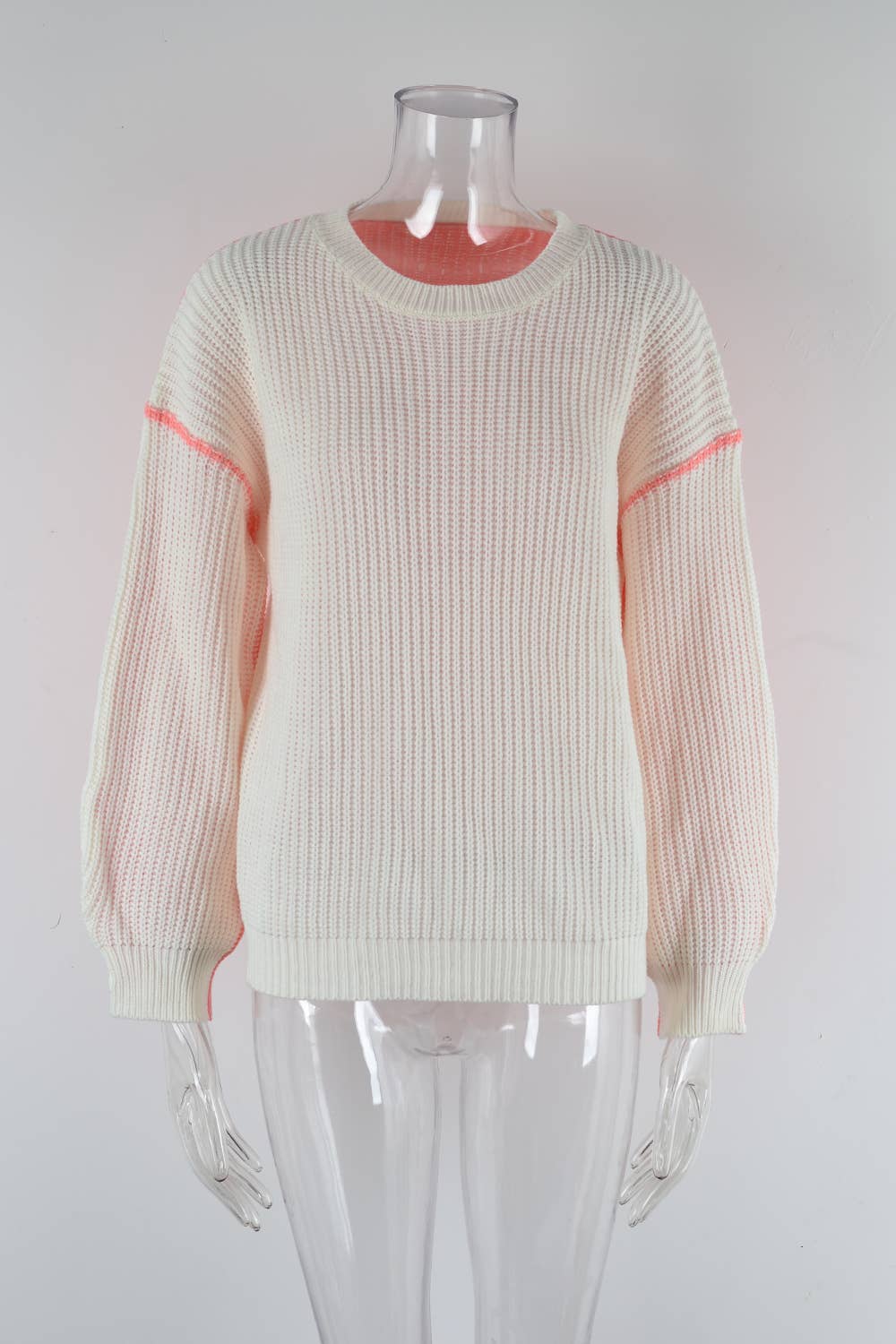 CREW NECK COLOR CONTRAST PATCHWORK SWEATER