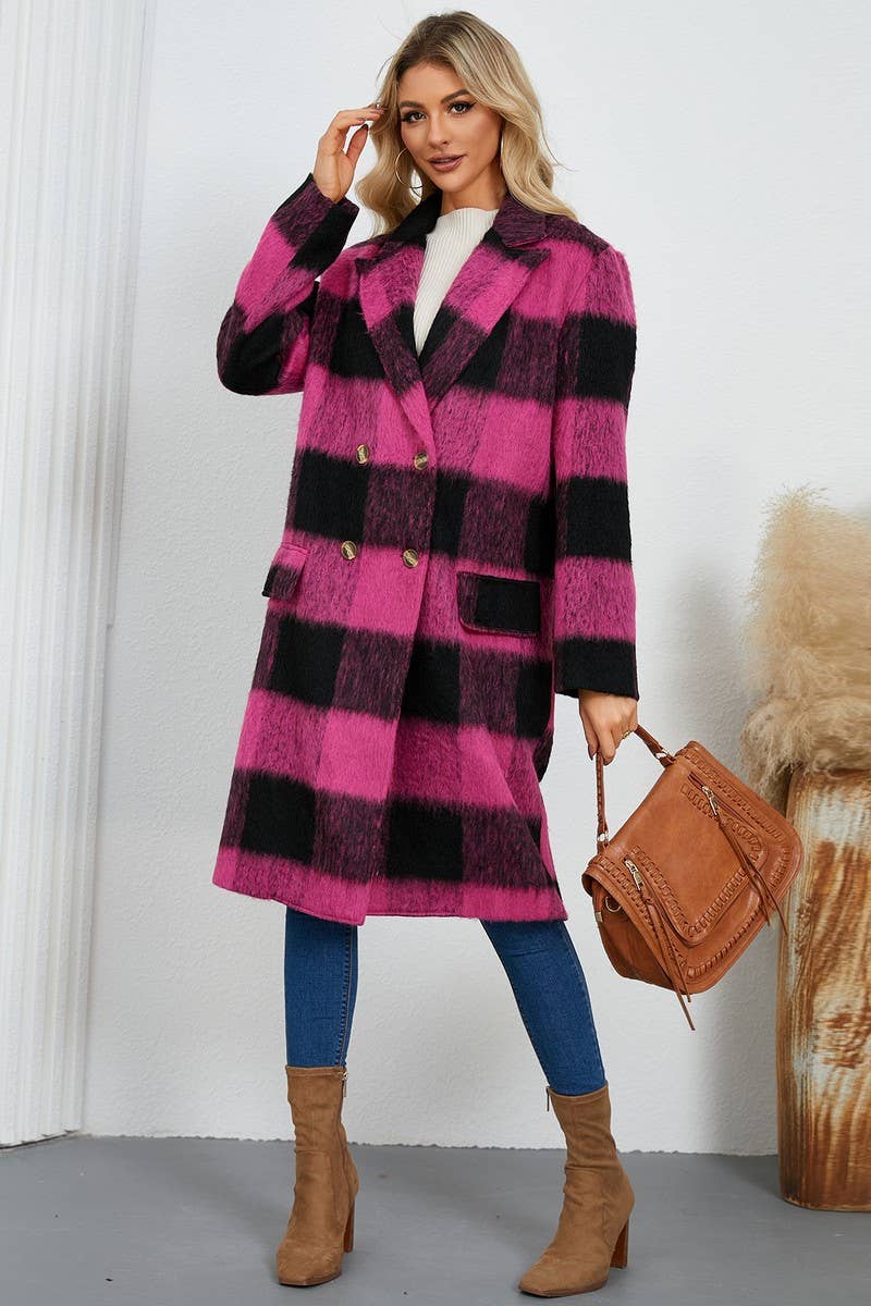 CWOCO0939_PLAID DOUBLE-SIDED SUIT COLLAR WOOLEN LONG COAT