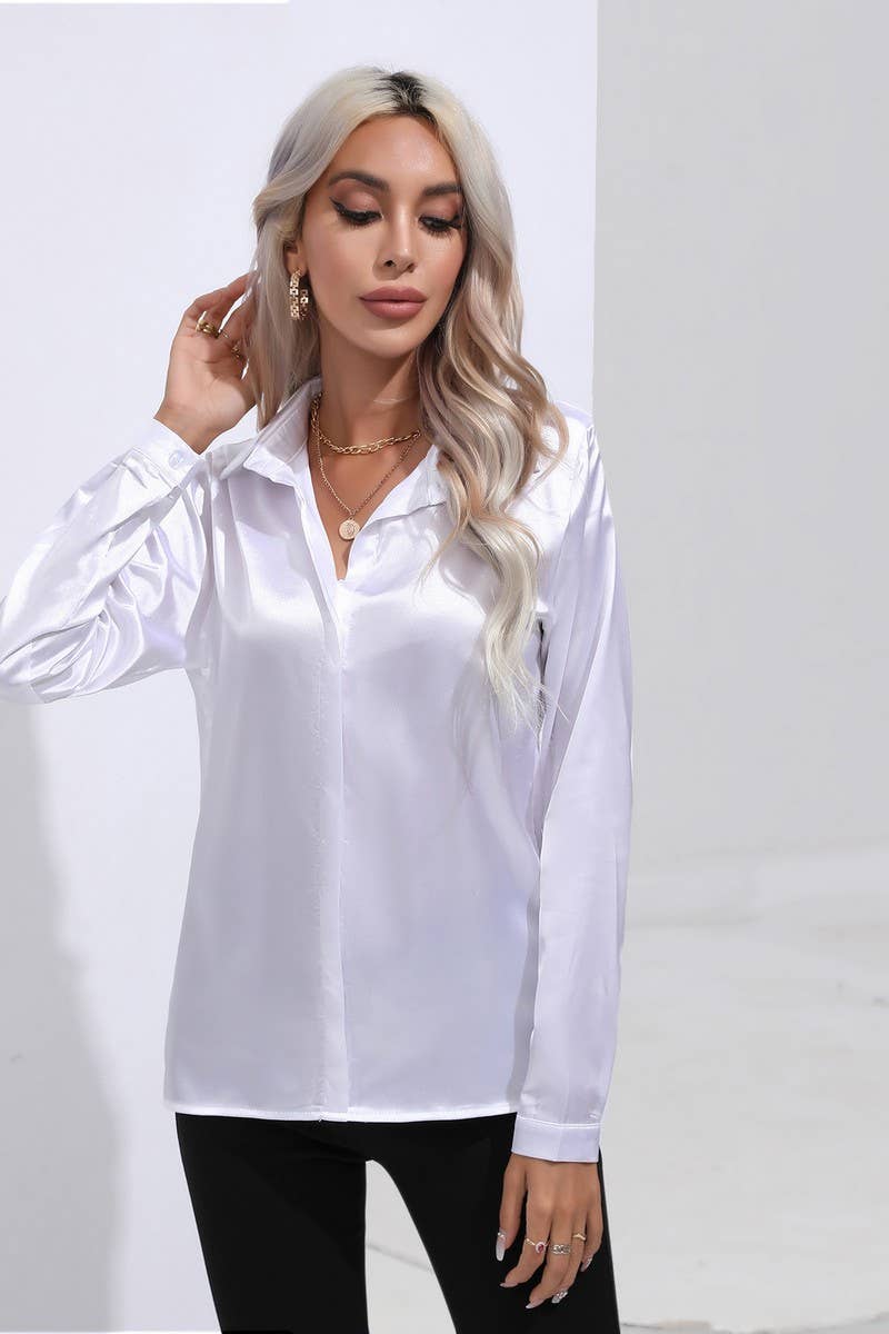 CWTBLL0692_Button Down Silky Satin Long Sleeve Top
