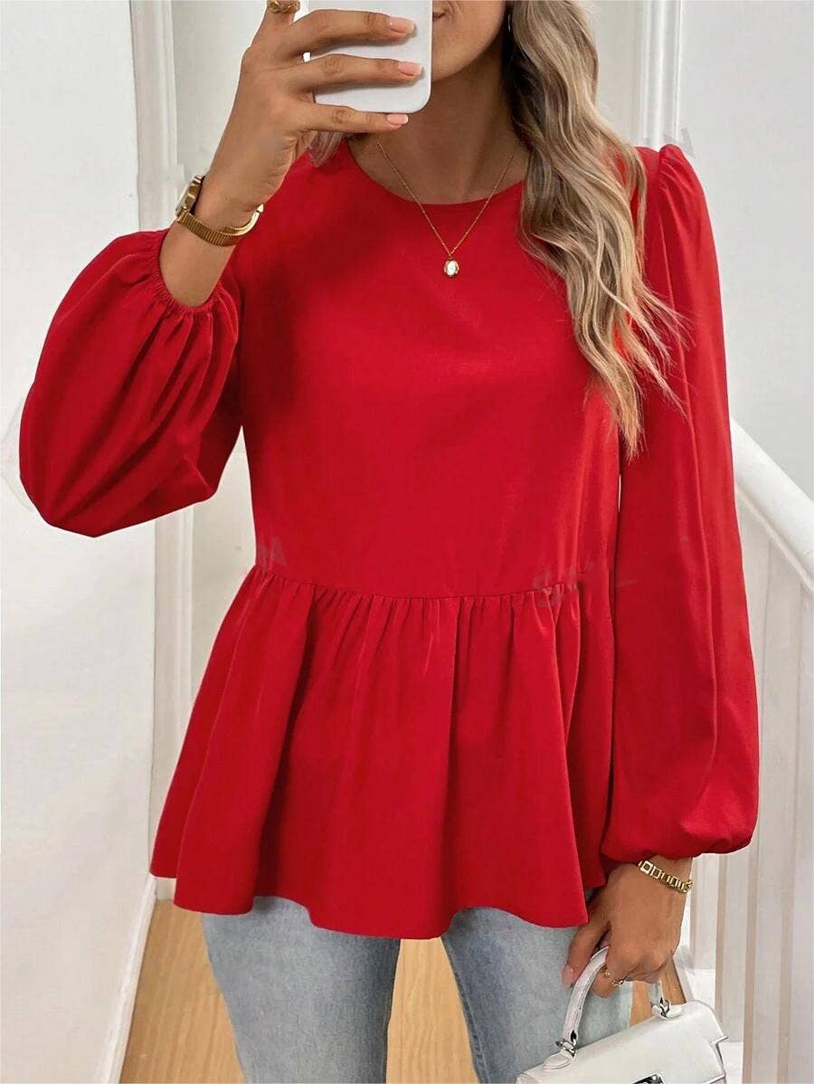 BOW LANTERN SLEEVE BUBBLE DOUBLE-SIDED SHIRT