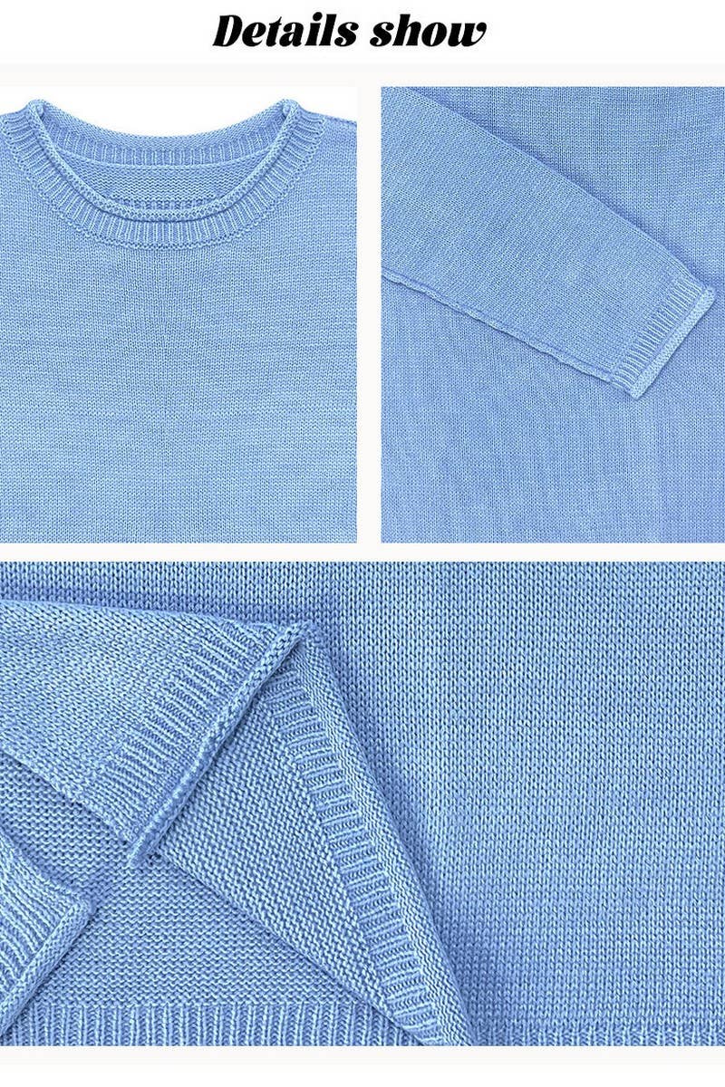 CWOSWL7018_SOLID COLOR ROUND NECK LOOSE PULLOVER SWEATER