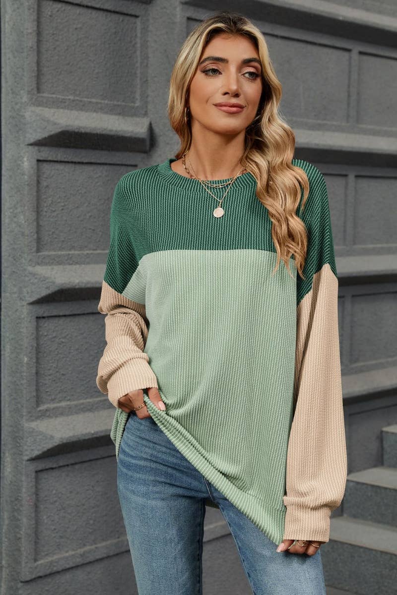 CWTBLL1885_FALL CREW NECK LONG SLEEVE COLOR CONTRAST TOP